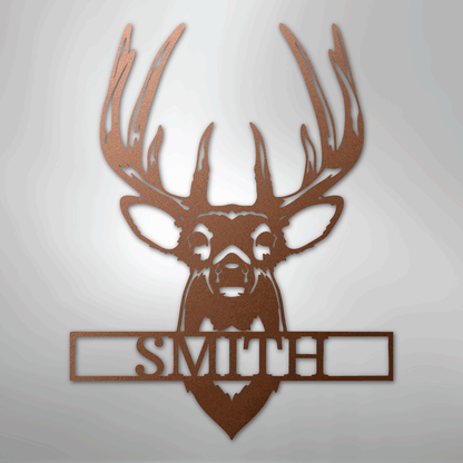 Personalized buck mount deer name sign in copper, 12 inch