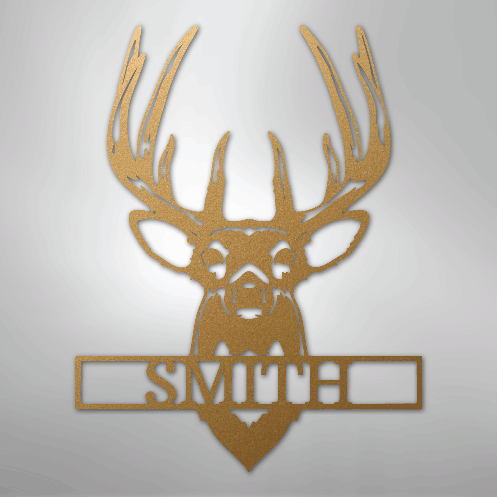 Personalized buck mount deer name sign in gold, 12 inch