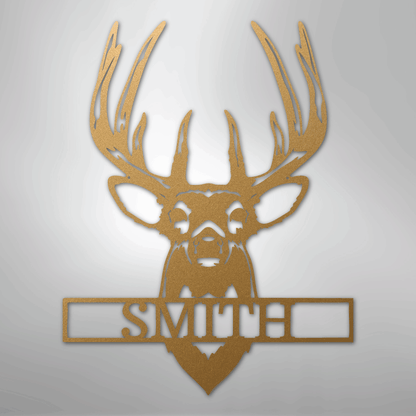 Personalized buck mount deer name sign in gold, 12 inch