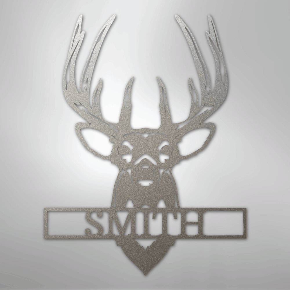 Personalized buck mount deer name sign in silver, 12 inch