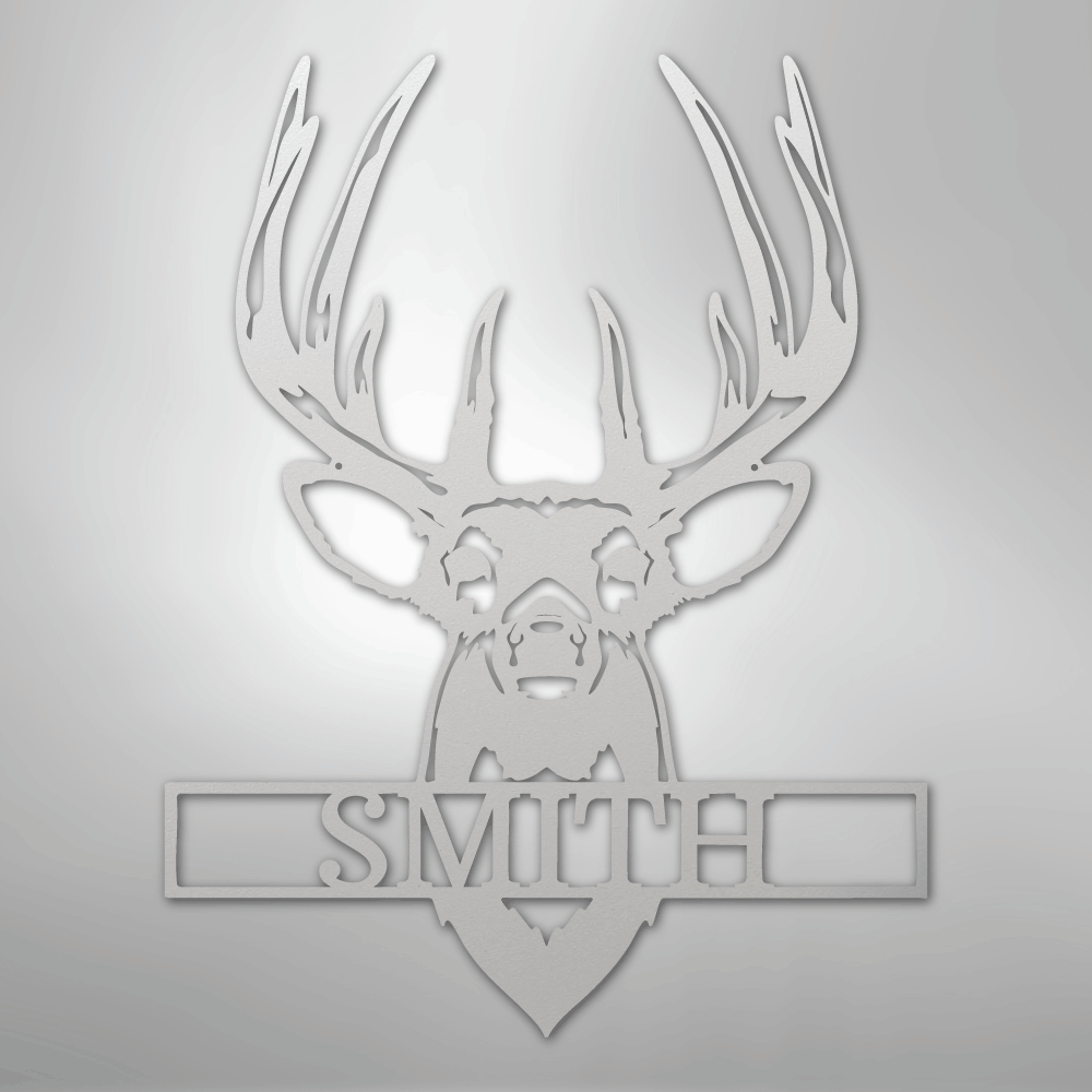 Personalized buck mount deer name sign in white, 12 inch