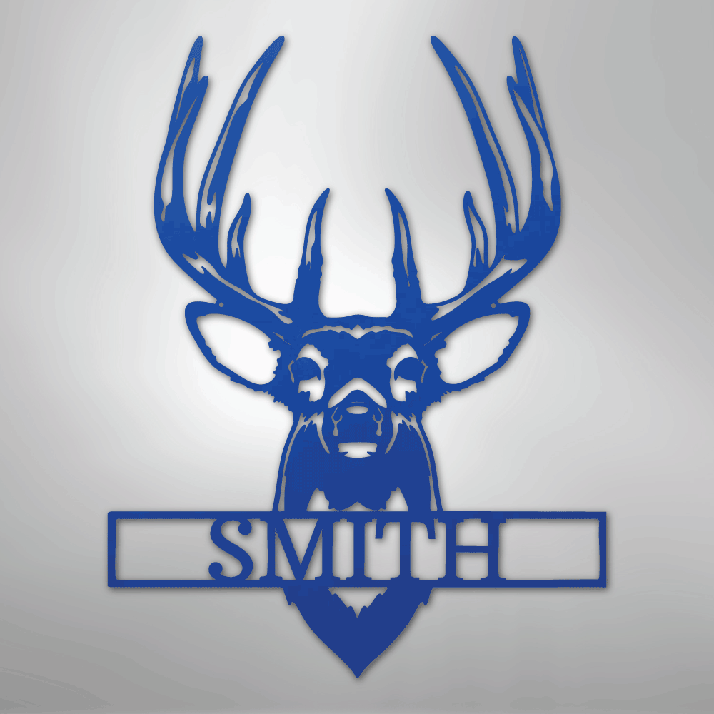 Personalized buck mount deer name sign in blue, 24 inch