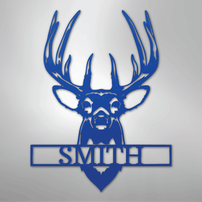 Personalized buck mount deer name sign in blue, 24 inch