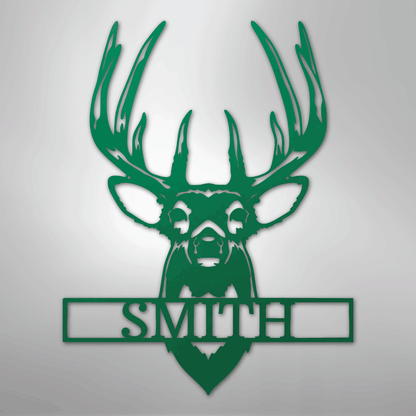 Personalized buck mount deer name sign in green, 24 inch