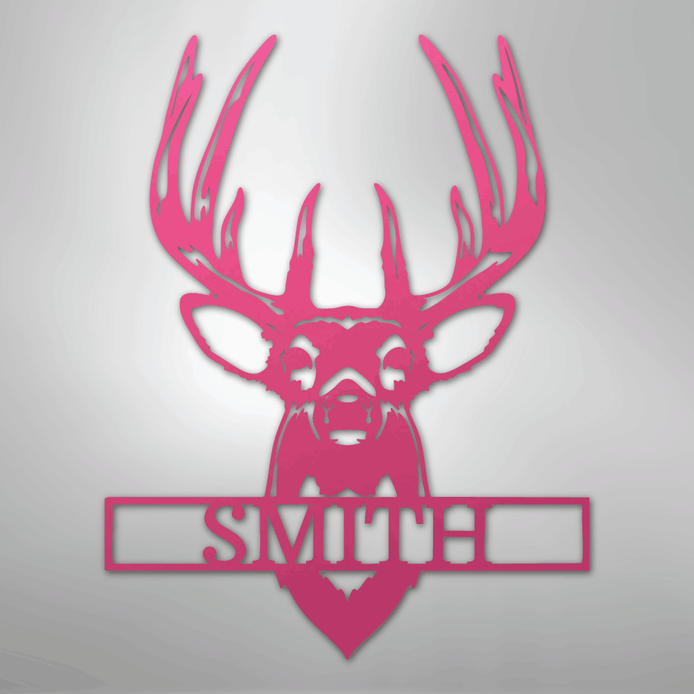 Personalized buck mount deer name sign in pink, 24 inch