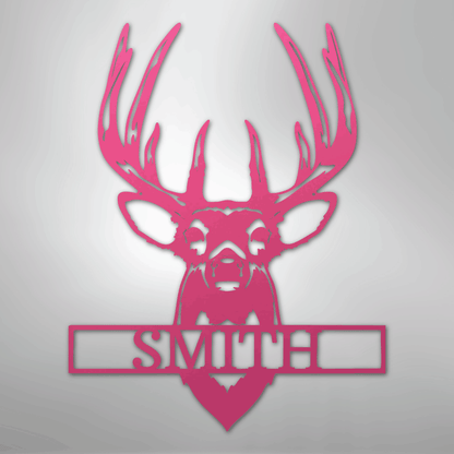 Personalized buck mount deer name sign in pink, 24 inch