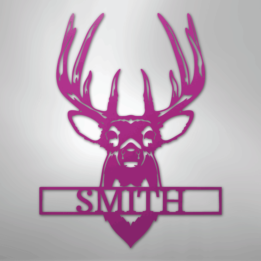 Personalized buck mount deer name sign in purple, 24 inch