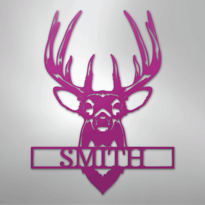 Personalized buck mount deer name sign in purple, 24 inch