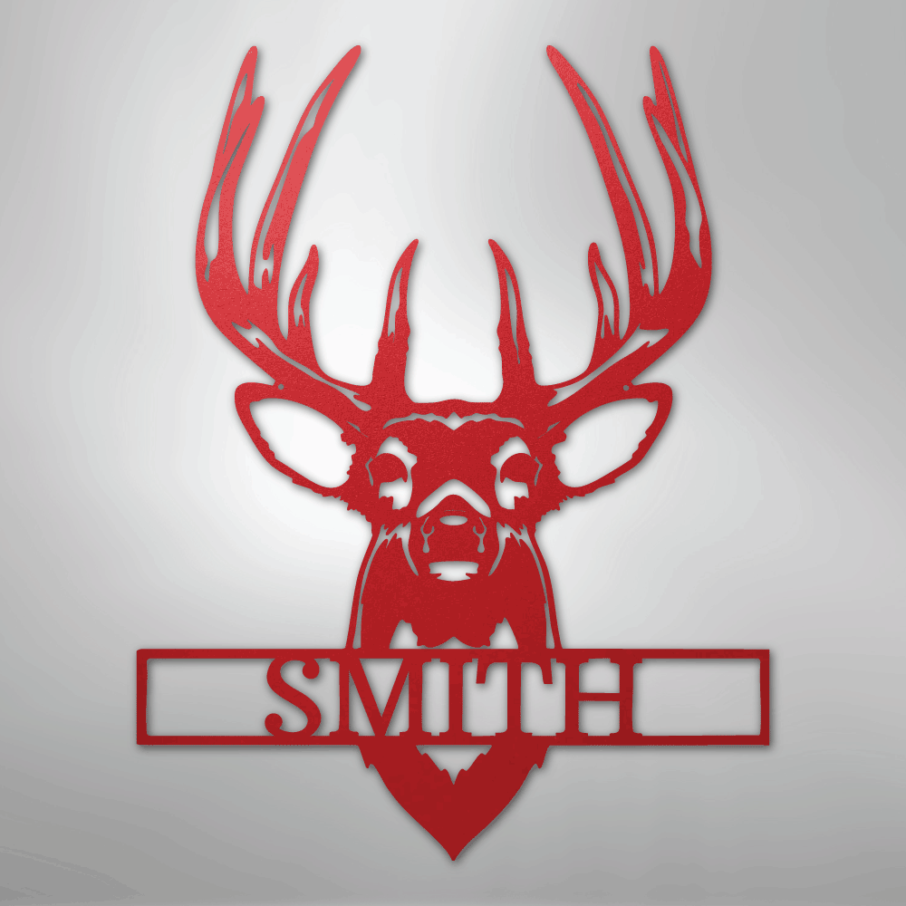 Personalized buck mount deer name sign in red, 24 inch