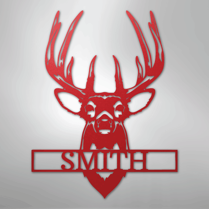 Personalized buck mount deer name sign in red, 24 inch