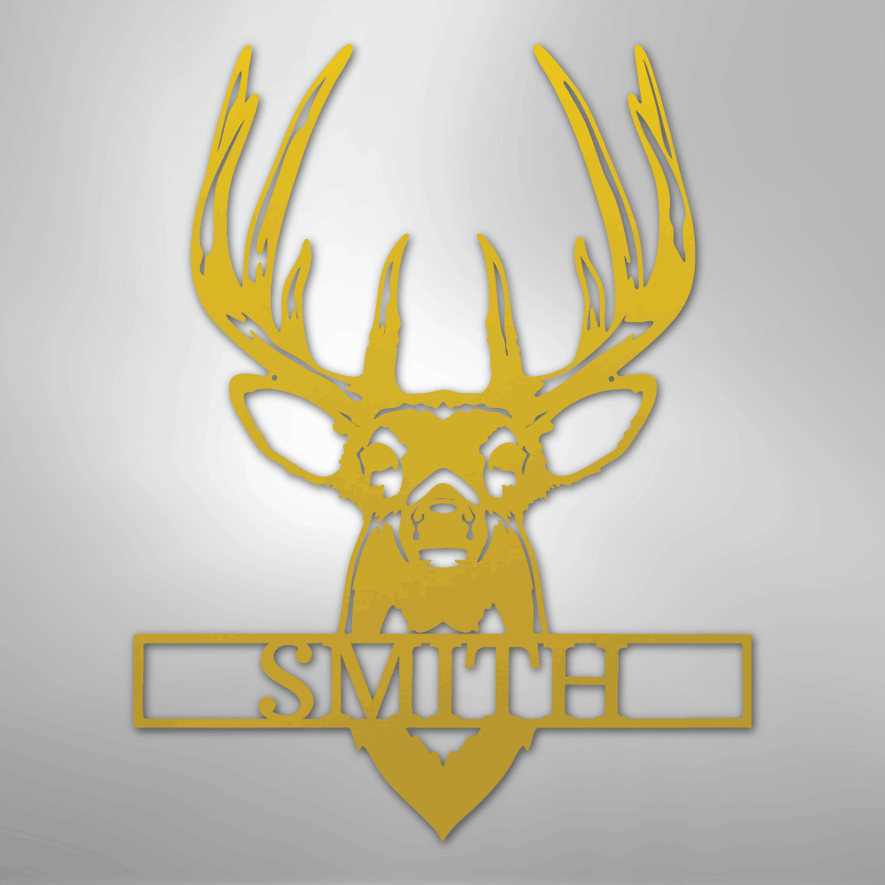 Personalized buck mount deer name sign in yellow, 24 inch