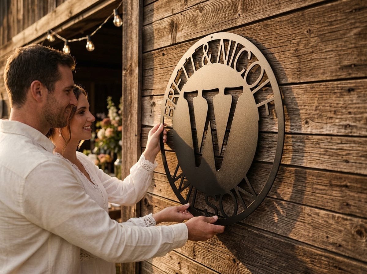 Steel Sign Personalized Family Monogram Metal Sign – Custom Initial Name Sign for Couple & Home Wall Decor