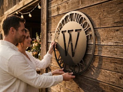Steel Sign Personalized Family Monogram Metal Sign – Custom Initial Name Sign for Couple & Home Wall Decor
