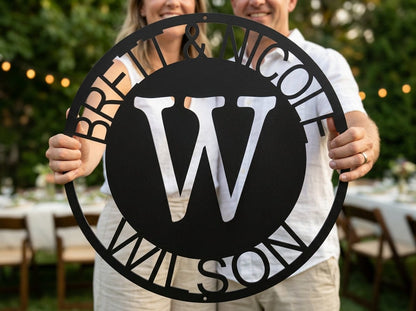 Steel Sign Personalized Family Monogram Metal Sign – Custom Initial Name Sign for Couple & Home Wall Decor