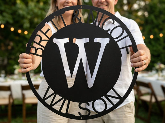 Steel Sign Personalized Family Monogram Metal Sign – Custom Initial Name Sign for Couple & Home Wall Decor