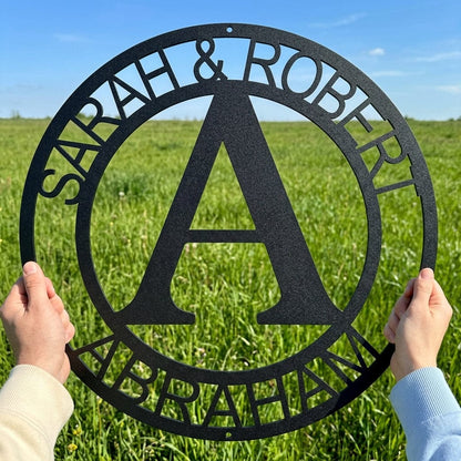 Steel Sign Black / 12" Personalized Family Name Metal Monogram Sign