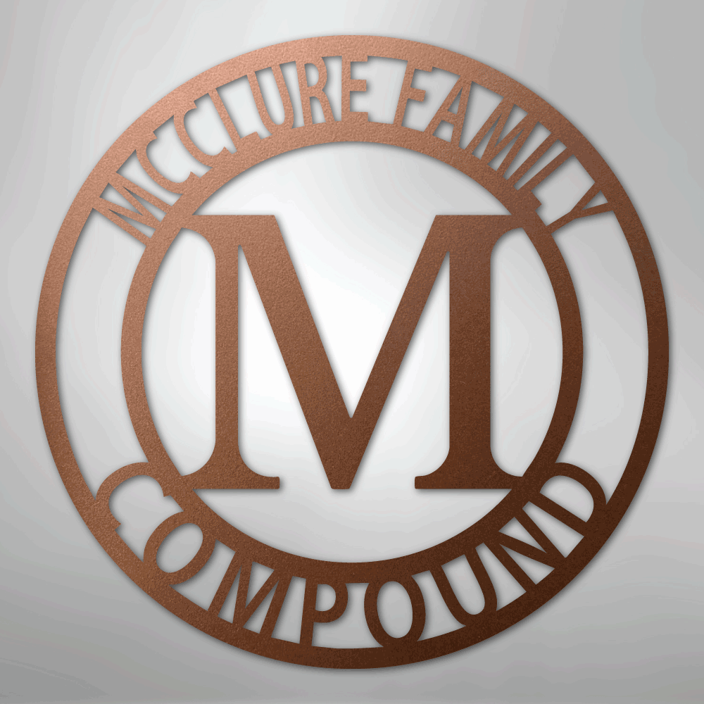 Steel Sign Copper / 12" Personalized Family Name Metal Monogram Sign