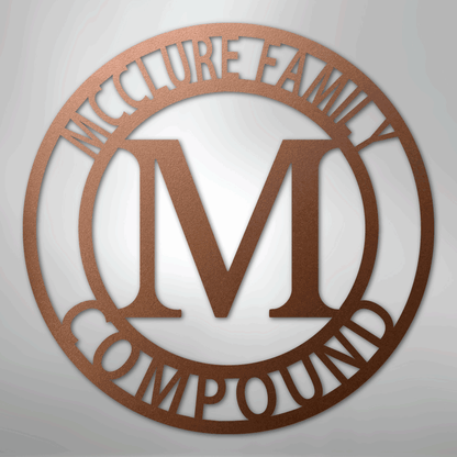 Steel Sign Copper / 12" Personalized Family Name Metal Monogram Sign