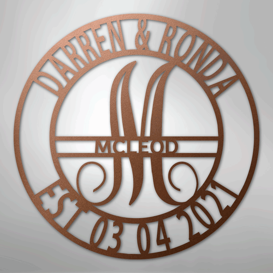 Steel Sign Copper / 12" Personalized Family Name Metal Sign – Custom Monogram & Established Date