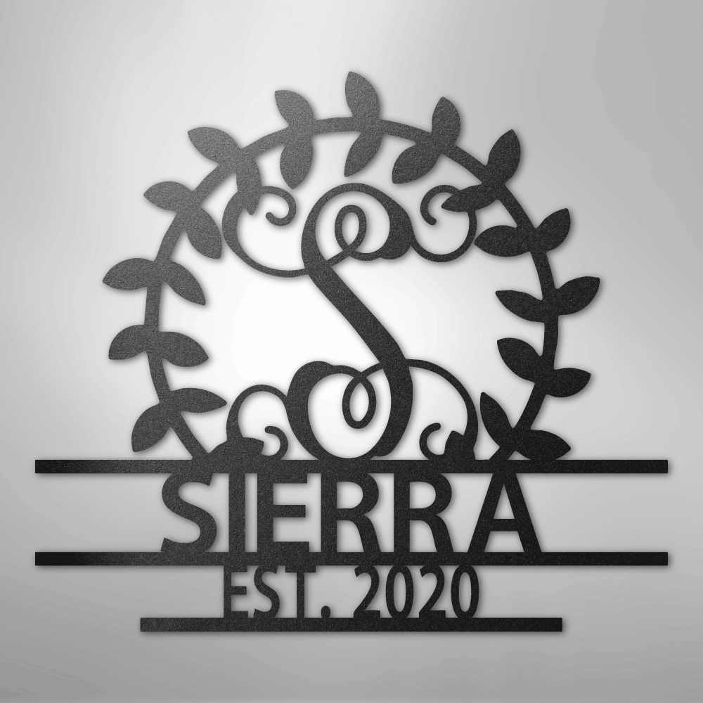Steel Sign Black / 12" Personalized Family Name Metal Sign – Custom Monogram Wreath Wall Art with Established Date