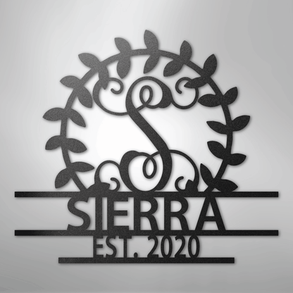 Steel Sign Black / 12" Personalized Family Name Metal Sign – Custom Monogram Wreath Wall Art with Established Date