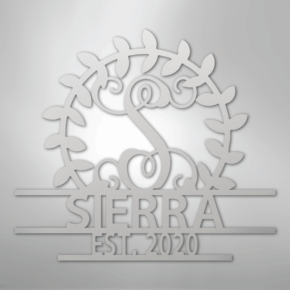 Steel Sign White / 12" Personalized Family Name Metal Sign – Custom Monogram Wreath Wall Art with Established Date