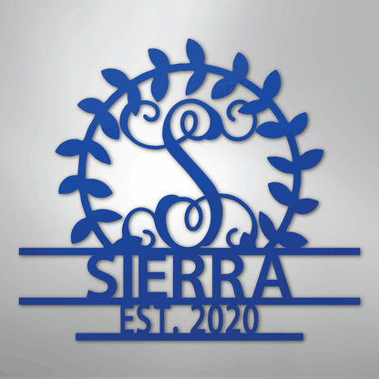 Steel Sign Blue / 24" Personalized Family Name Metal Sign – Custom Monogram Wreath Wall Art with Established Date