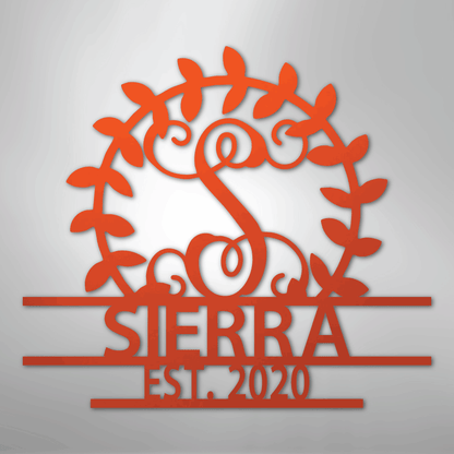 Steel Sign Orange / 24" Personalized Family Name Metal Sign – Custom Monogram Wreath Wall Art with Established Date