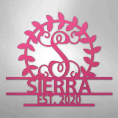 Steel Sign Pink / 24" Personalized Family Name Metal Sign – Custom Monogram Wreath Wall Art with Established Date