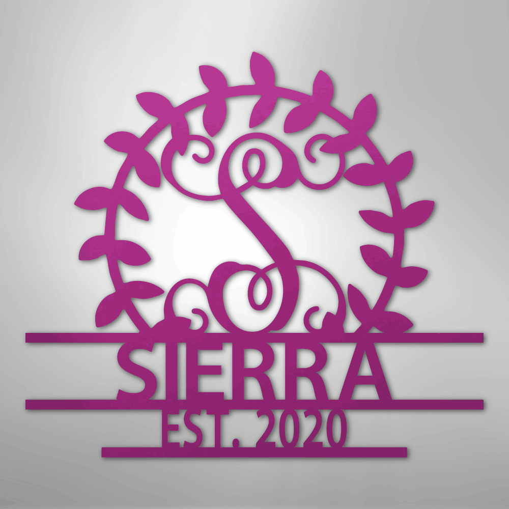 Steel Sign Purple / 24" Personalized Family Name Metal Sign – Custom Monogram Wreath Wall Art with Established Date