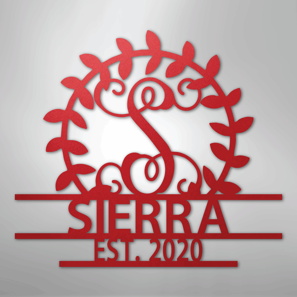 Steel Sign Red / 24" Personalized Family Name Metal Sign – Custom Monogram Wreath Wall Art with Established Date