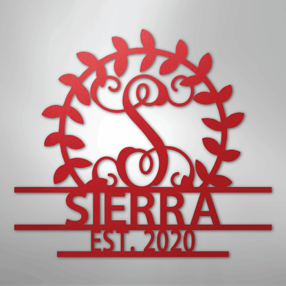 Steel Sign Red / 24" Personalized Family Name Metal Sign – Custom Monogram Wreath Wall Art with Established Date