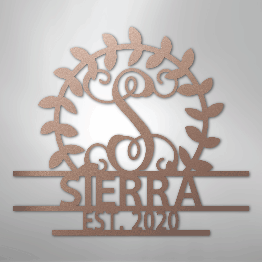 Steel Sign Rose / 24" Personalized Family Name Metal Sign – Custom Monogram Wreath Wall Art with Established Date