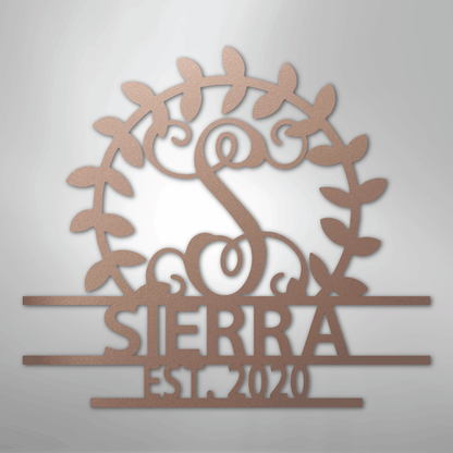 Steel Sign Rose / 24" Personalized Family Name Metal Sign – Custom Monogram Wreath Wall Art with Established Date