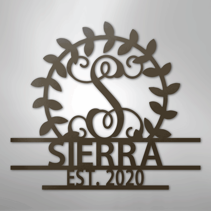 Steel Sign Stone / 24" Personalized Family Name Metal Sign – Custom Monogram Wreath Wall Art with Established Date