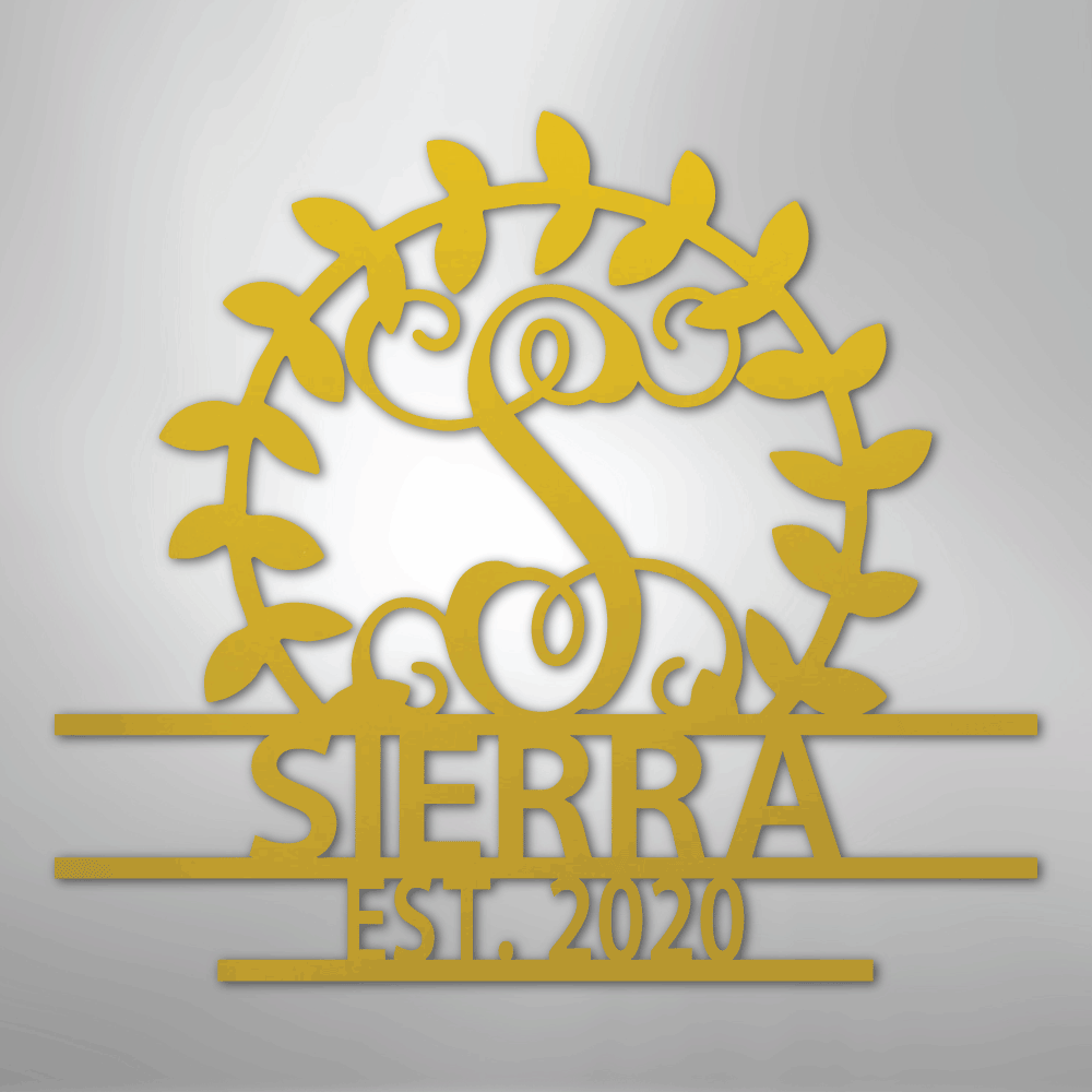 Steel Sign Yellow / 24" Personalized Family Name Metal Sign – Custom Monogram Wreath Wall Art with Established Date