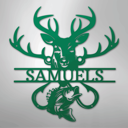 Steel Sign Green / 24" Personalized Fish & Deer Metal Name Sign – Farmhouse Hunting Wall Decor