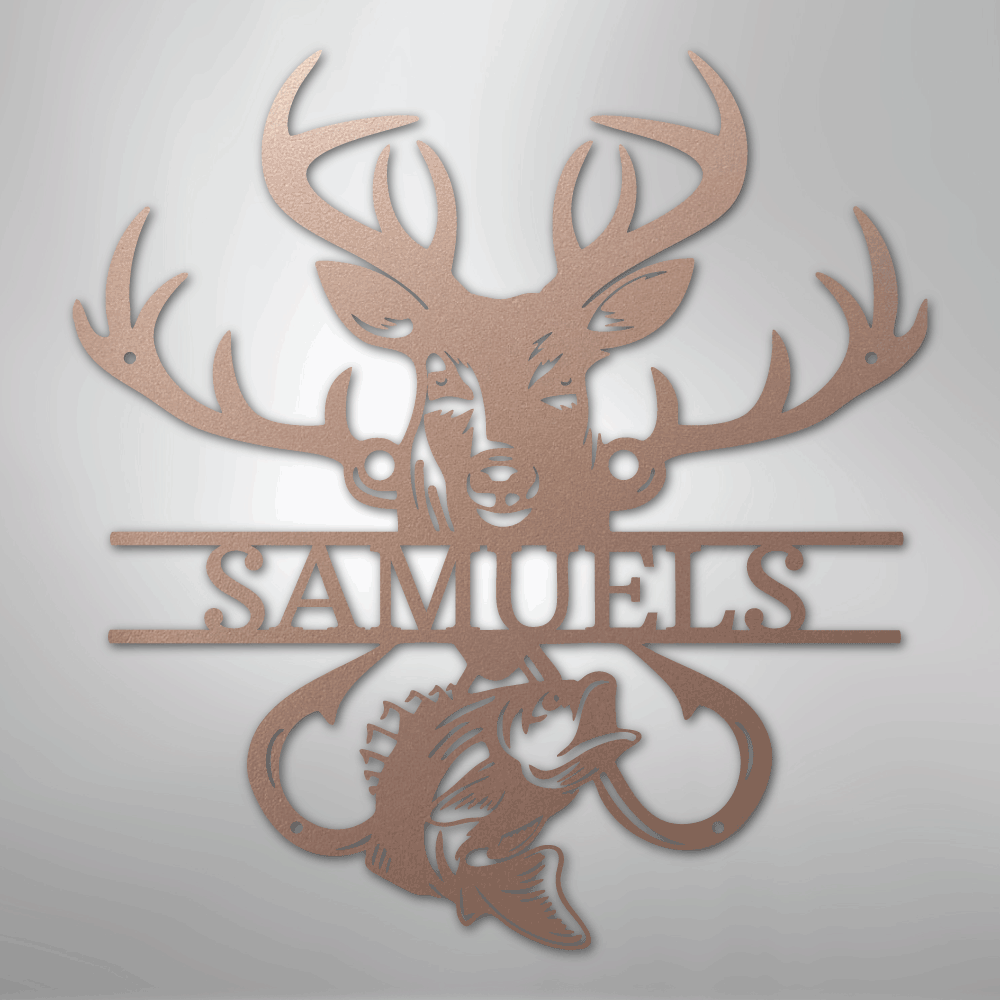 Steel Sign Rose / 24" Personalized Fish & Deer Metal Name Sign – Farmhouse Hunting Wall Decor