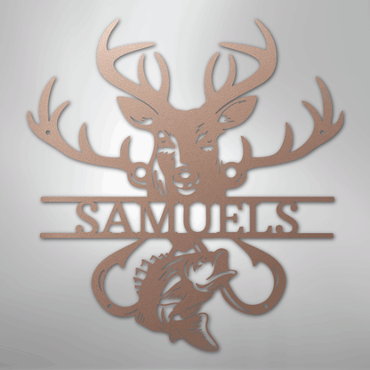 Steel Sign Rose / 24" Personalized Fish & Deer Metal Name Sign – Farmhouse Hunting Wall Decor