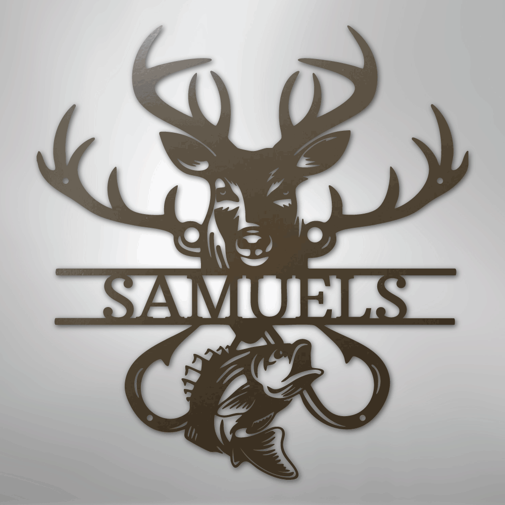 Steel Sign Stone / 24" Personalized Fish & Deer Metal Name Sign – Farmhouse Hunting Wall Decor