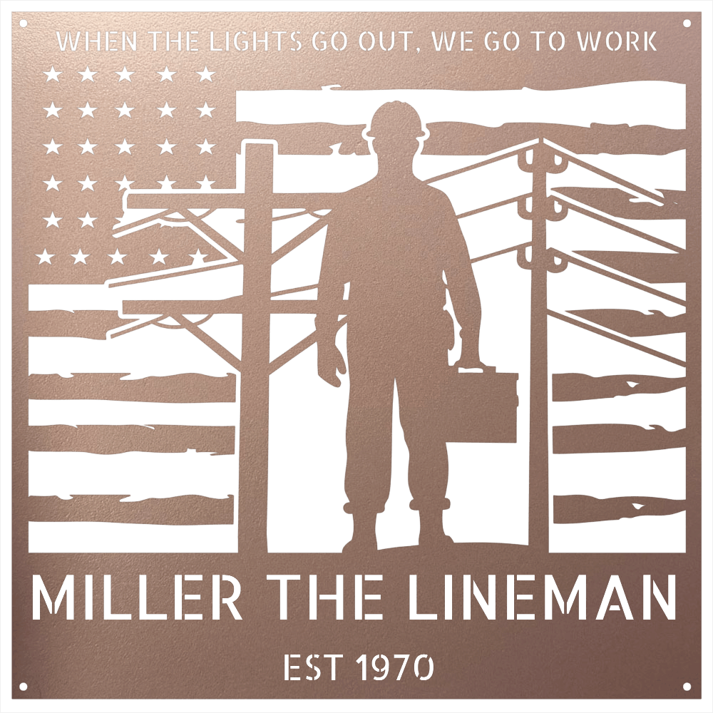 Steel Sign Rose / 12 Personalized Lineman Metal Wall Art with American Flag