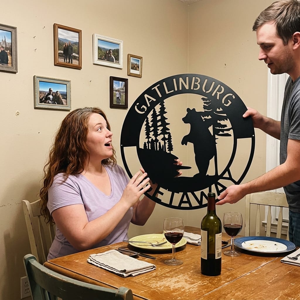 Steel Sign Personalized Lone Bear Metal Monogram Sign | Custom Name Art