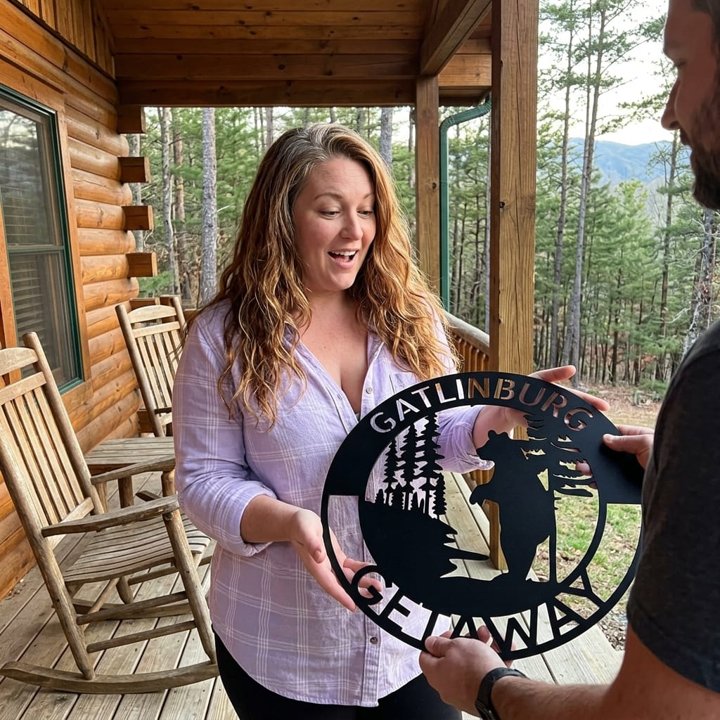 Steel Sign Personalized Lone Bear Metal Monogram Sign | Custom Name Art