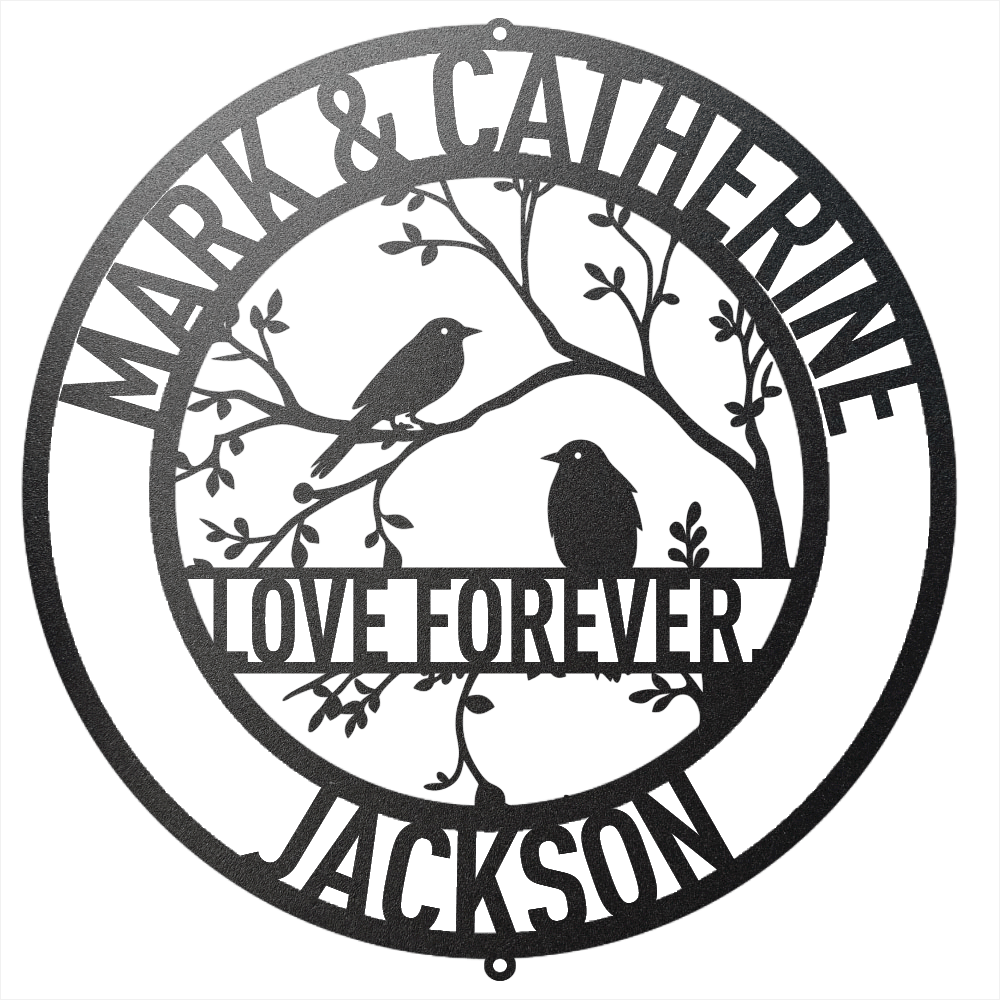 Steel Sign Black / 12 Personalized Love Birds Metal Wall Art – Custom Name & Message