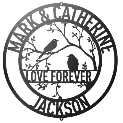 Steel Sign Black / 12 Personalized Love Birds Metal Wall Art – Custom Name & Message