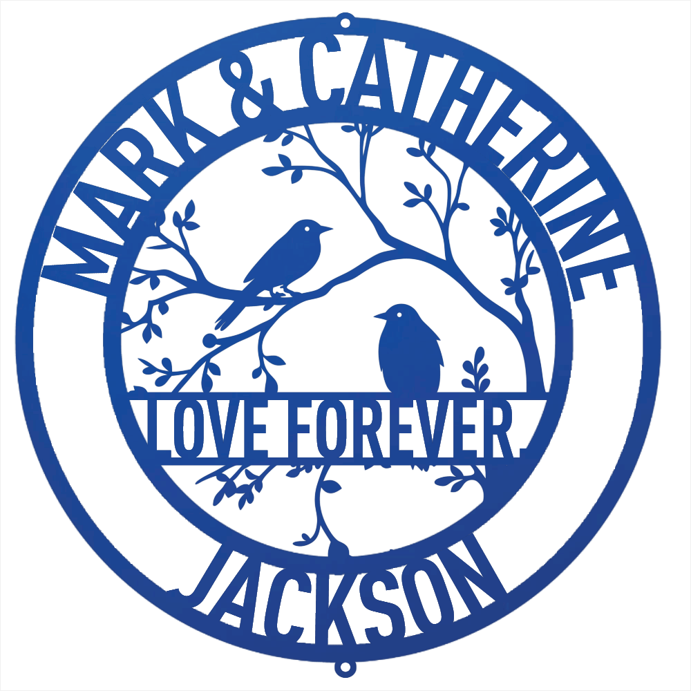 Steel Sign Blue / 12 Personalized Love Birds Metal Wall Art – Custom Name & Message