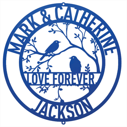Steel Sign Blue / 12 Personalized Love Birds Metal Wall Art – Custom Name & Message