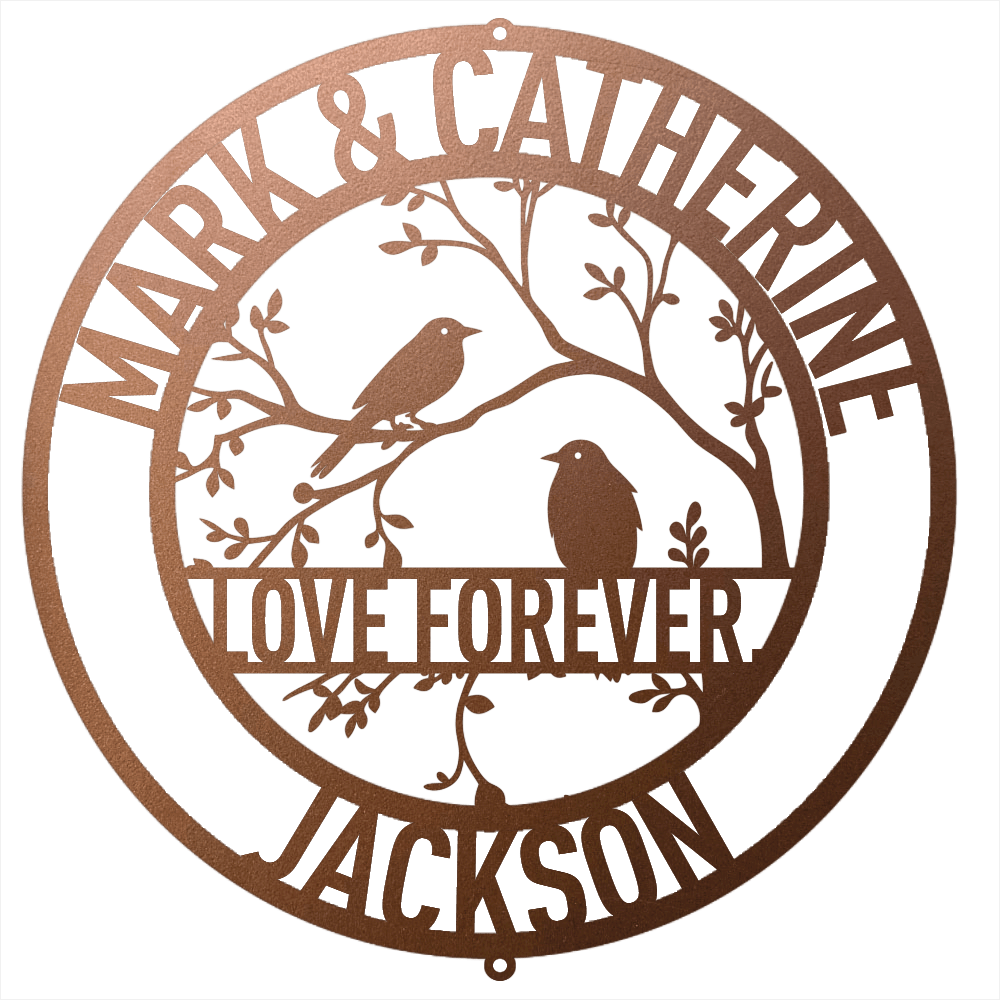 Steel Sign Copper / 12 Personalized Love Birds Metal Wall Art – Custom Name & Message
