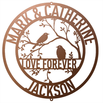 Steel Sign Copper / 12 Personalized Love Birds Metal Wall Art – Custom Name & Message