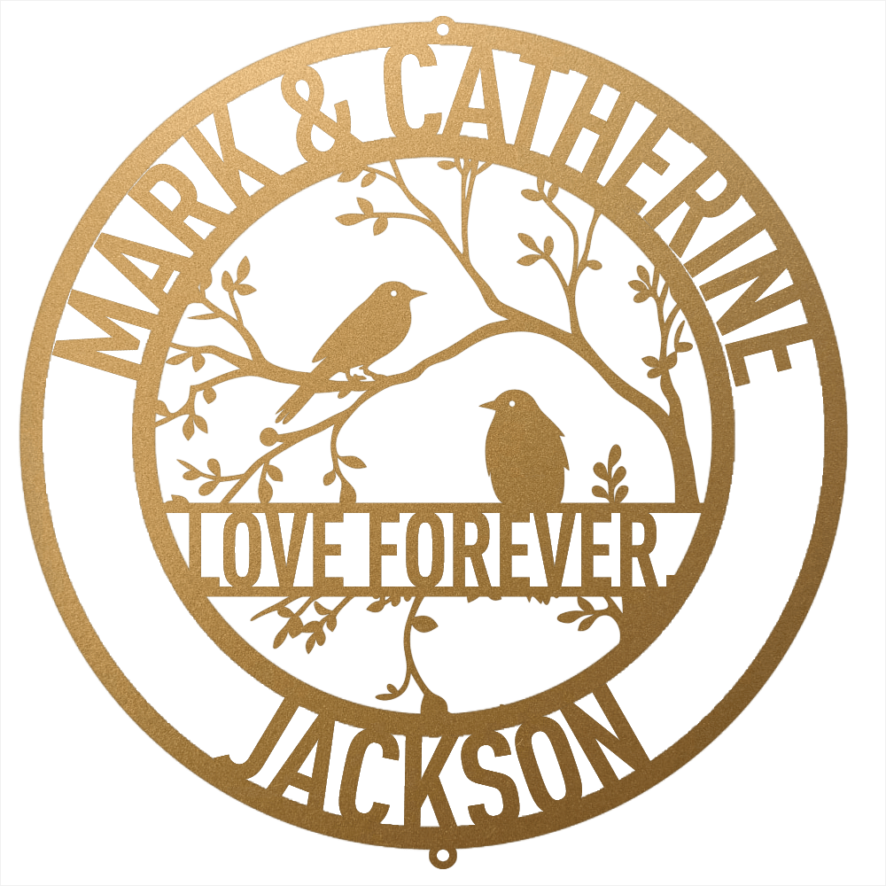Steel Sign Gold / 12 Personalized Love Birds Metal Wall Art – Custom Name & Message